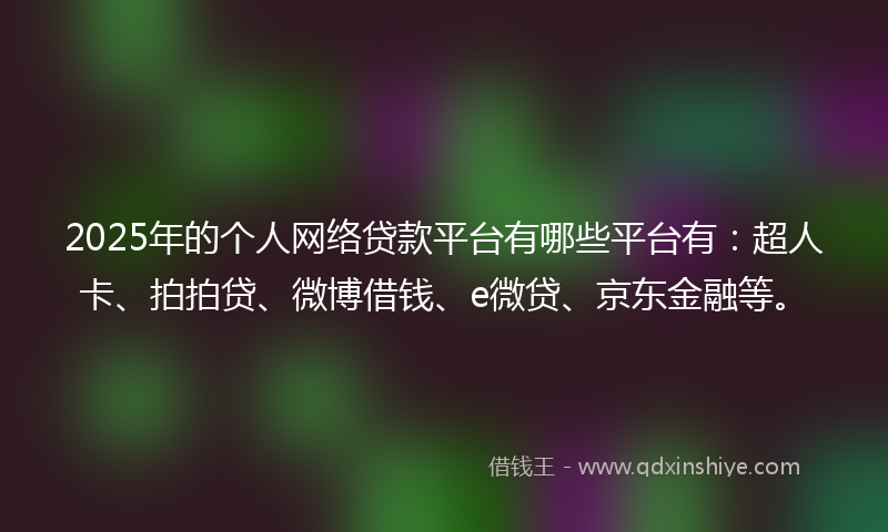 2025年的个人网络贷款平台有哪些平台有：超人卡、拍拍贷、微博借钱、e微贷、京东金融等。