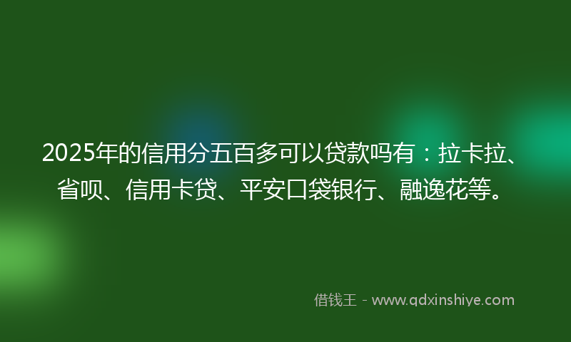 2025年的信用分五百多可以贷款吗有：拉卡拉、省呗、信用卡贷、平安口袋银行、融逸花等。