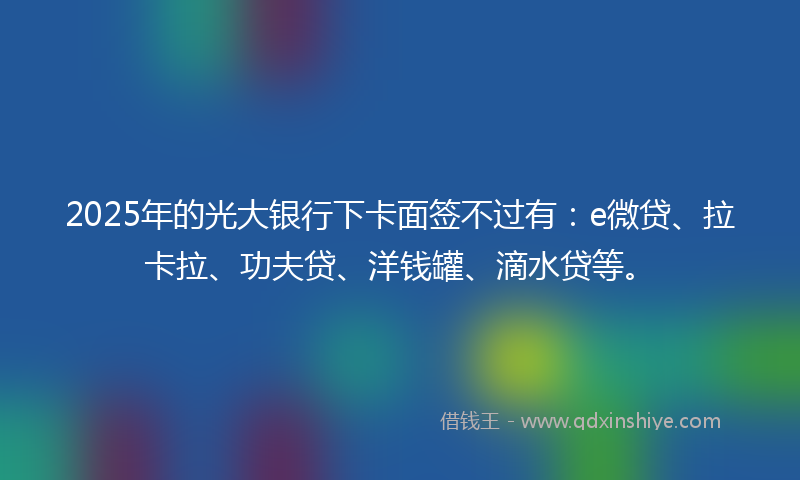 2025年的光大银行下卡面签不过有：e微贷、拉卡拉、功夫贷、洋钱罐、滴水贷等。