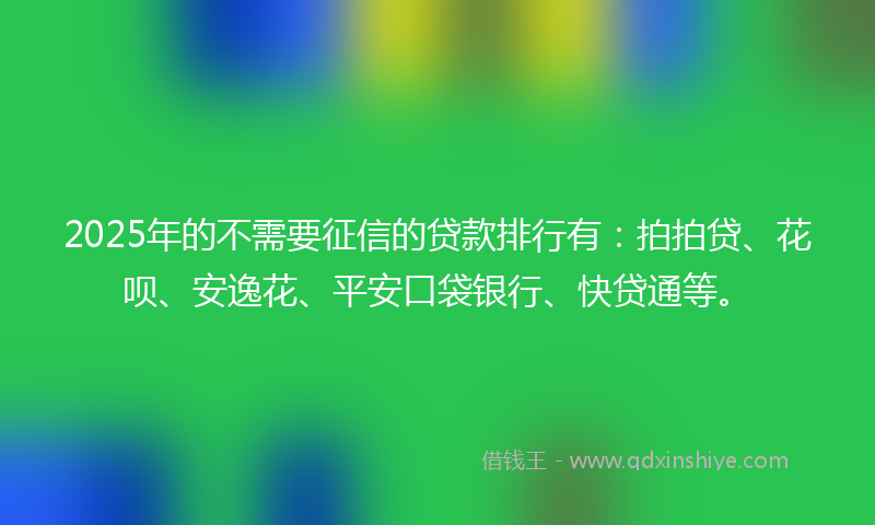 2025年的不需要征信的贷款排行有：拍拍贷、花呗、安逸花、平安口袋银行、快贷通等。