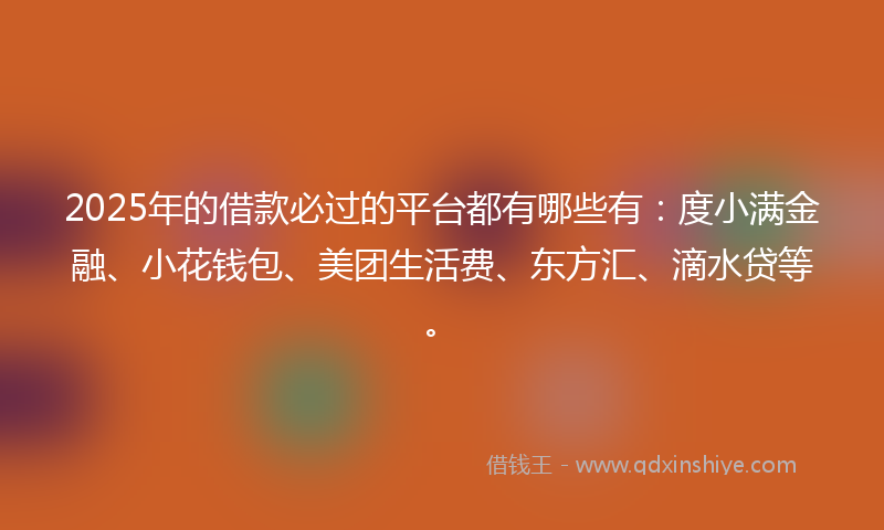 2025年的借款必过的平台都有哪些有：度小满金融、小花钱包、美团生活费、东方汇、滴水贷等。