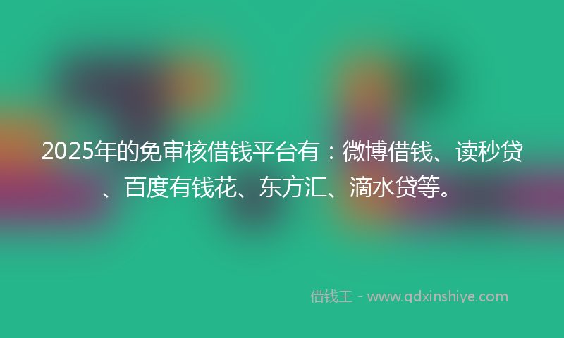 2025年的免审核借钱平台有：微博借钱、读秒贷、百度有钱花、东方汇、滴水贷等。