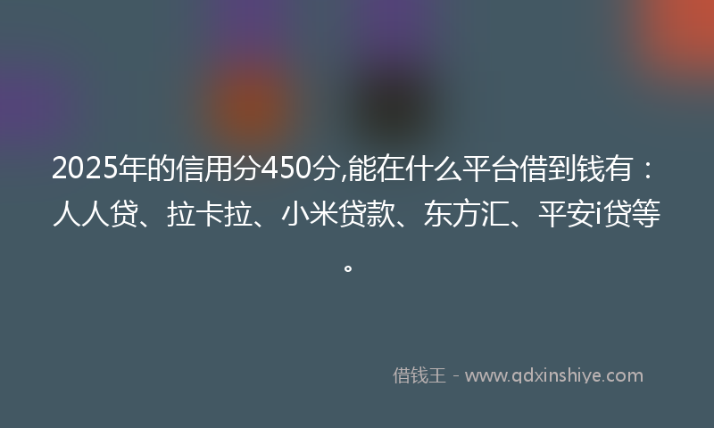 2025年的信用分450分,能在什么平台借到钱有：人人贷、拉卡拉、小米贷款、东方汇、平安i贷等。