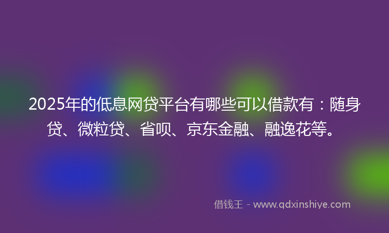 2025年的低息网贷平台有哪些可以借款有：随身贷、微粒贷、省呗、京东金融、融逸花等。
