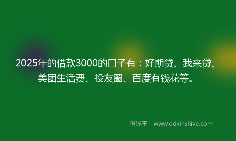 2025年的借款3000的口子有：好期贷、我来贷、美团生活费、投友圈、百度有钱花等。