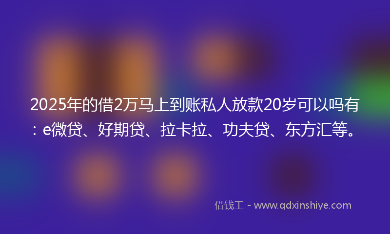 2025年的借2万马上到账私人放款20岁可以吗有：e微贷、好期贷、拉卡拉、功夫贷、东方汇等。