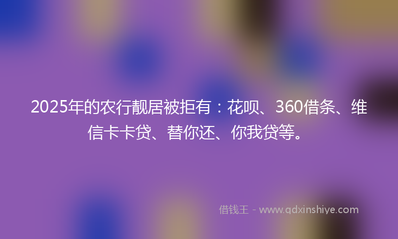 2025年的农行靓居被拒有：花呗、360借条、维信卡卡贷、替你还、你我贷等。