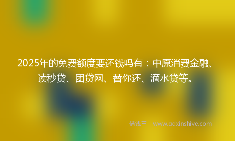 2025年的免费额度要还钱吗有：中原消费金融、读秒贷、团贷网、替你还、滴水贷等。
