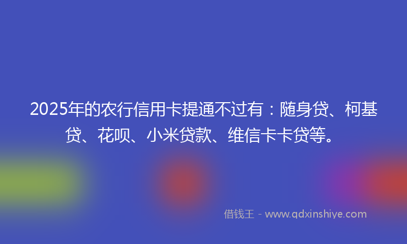 2025年的农行信用卡提通不过有：随身贷、柯基贷、花呗、小米贷款、维信卡卡贷等。