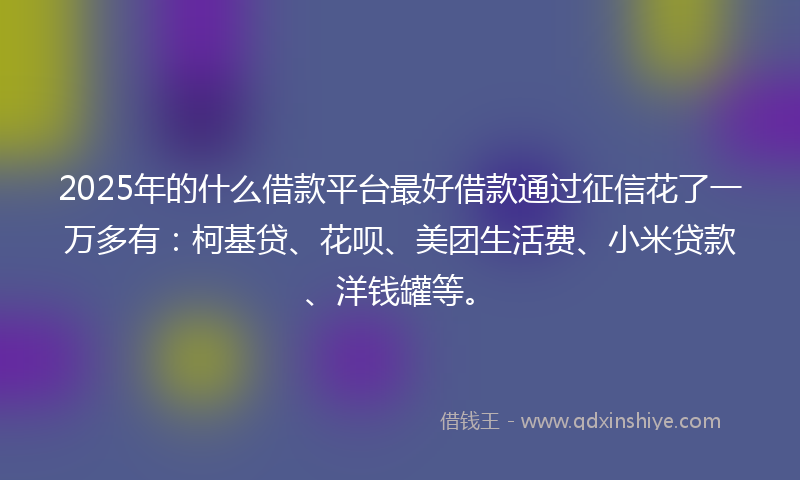 2025年的什么借款平台最好借款通过征信花了一万多有：柯基贷、花呗、美团生活费、小米贷款、洋钱罐等。