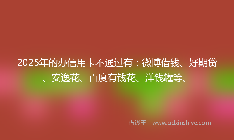 2025年的办信用卡不通过有：微博借钱、好期贷、安逸花、百度有钱花、洋钱罐等。