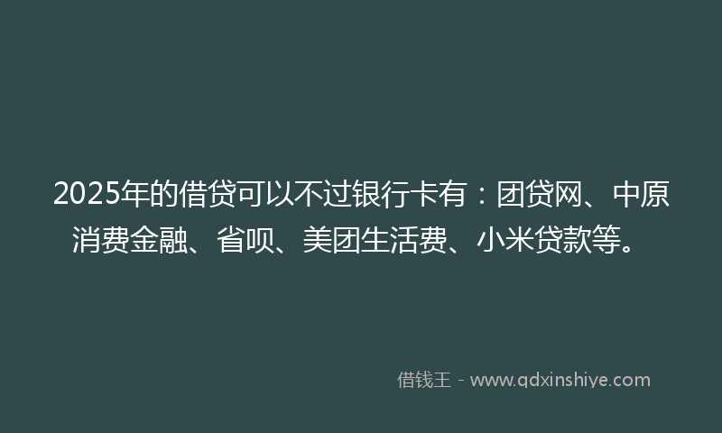 2025年的借贷可以不过银行卡有：团贷网、中原消费金融、省呗、美团生活费、小米贷款等。