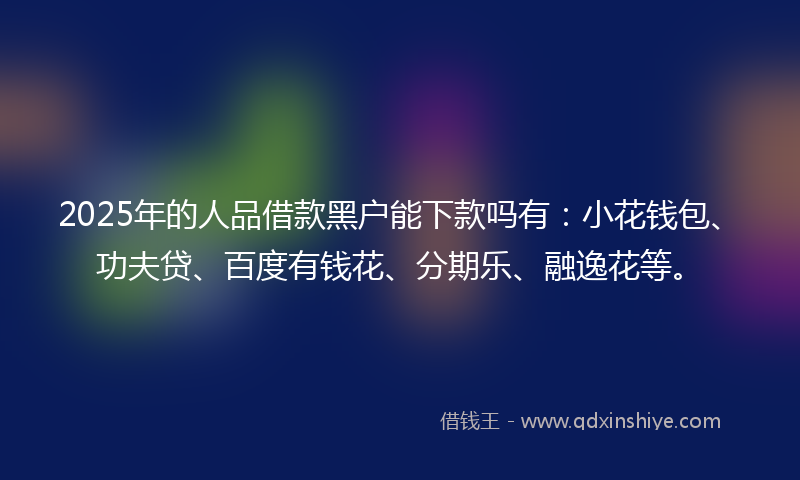2025年的人品借款黑户能下款吗有：小花钱包、功夫贷、百度有钱花、分期乐、融逸花等。