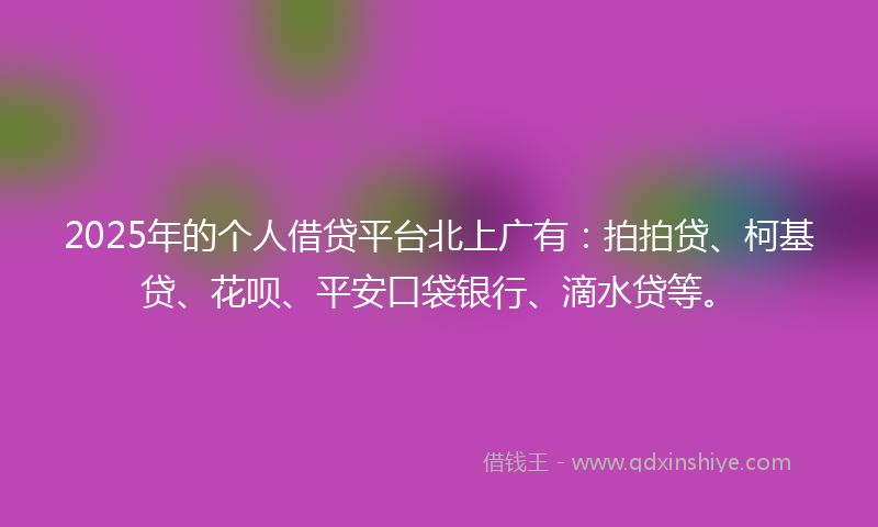 2025年的个人借贷平台北上广有：拍拍贷、柯基贷、花呗、平安口袋银行、滴水贷等。