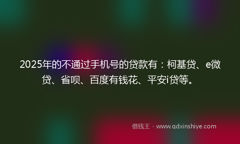 2025年的不通过手机号的贷款有：柯基贷、e微贷、省呗、百度有钱花、平安i贷等。