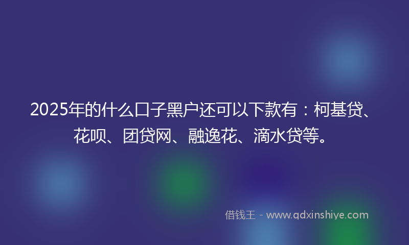 2025年的什么口子黑户还可以下款有：柯基贷、花呗、团贷网、融逸花、滴水贷等。