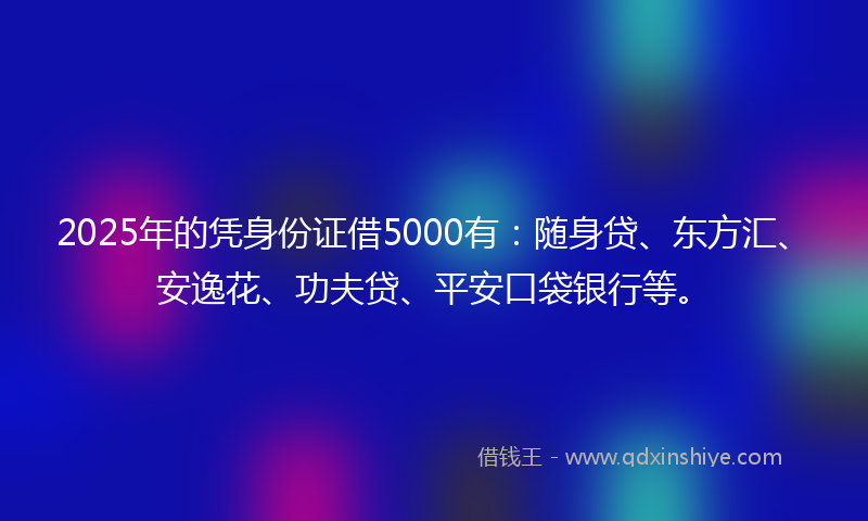 2025年的凭身份证借5000有：随身贷、东方汇、安逸花、功夫贷、平安口袋银行等。