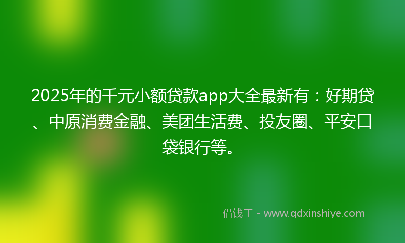 2025年的千元小额贷款app大全最新有：好期贷、中原消费金融、美团生活费、投友圈、平安口袋银行等。