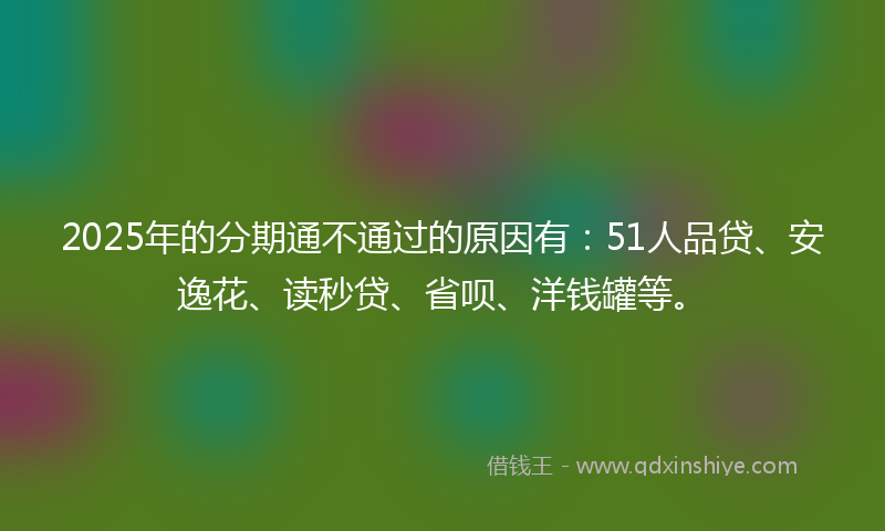 2025年的分期通不通过的原因有：51人品贷、安逸花、读秒贷、省呗、洋钱罐等。