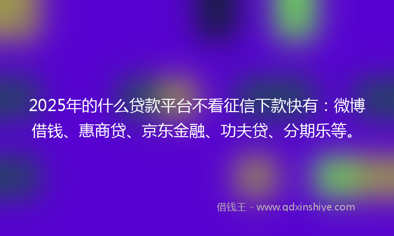 2025年的什么贷款平台不看征信下款快有：微博借钱、惠商贷、京东金融、功夫贷、分期乐等。