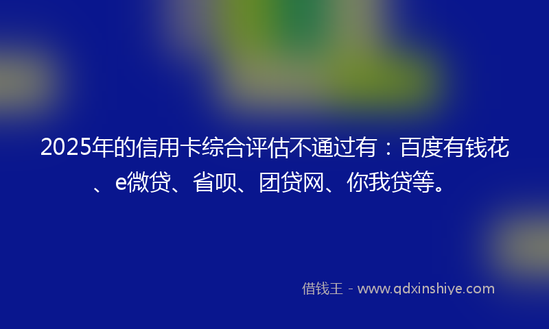 2025年的信用卡综合评估不通过有：百度有钱花、e微贷、省呗、团贷网、你我贷等。