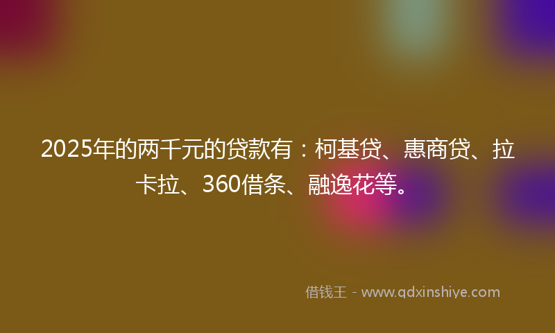 2025年的两千元的贷款有：柯基贷、惠商贷、拉卡拉、360借条、融逸花等。