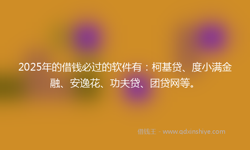 2025年的借钱必过的软件有：柯基贷、度小满金融、安逸花、功夫贷、团贷网等。