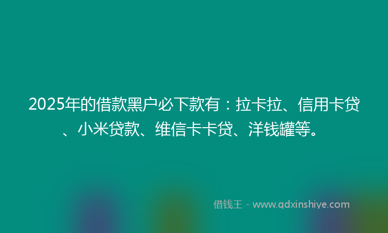 2025年的借款黑户必下款有：拉卡拉、信用卡贷、小米贷款、维信卡卡贷、洋钱罐等。
