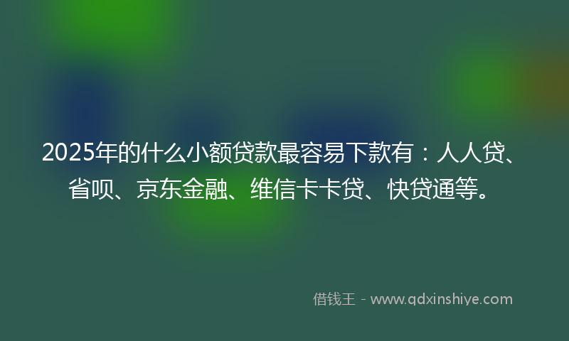 2025年的什么小额贷款最容易下款有：人人贷、省呗、京东金融、维信卡卡贷、快贷通等。