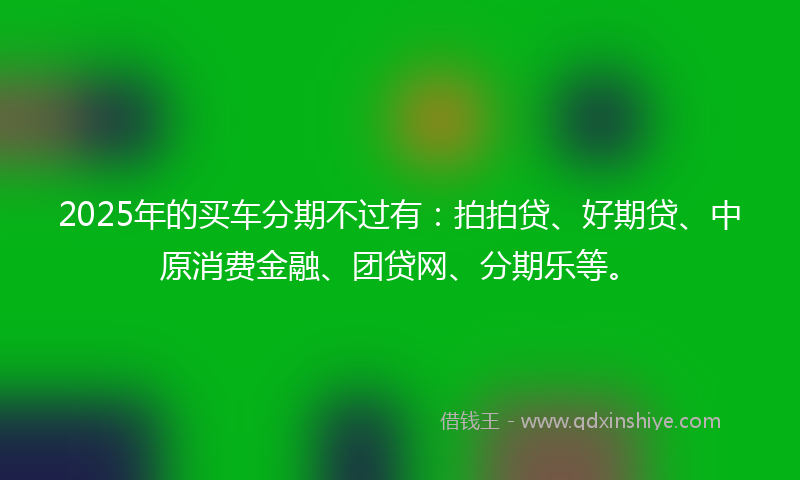 2025年的买车分期不过有：拍拍贷、好期贷、中原消费金融、团贷网、分期乐等。