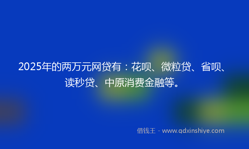 2025年的两万元网贷有：花呗、微粒贷、省呗、读秒贷、中原消费金融等。