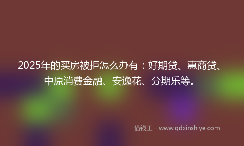 2025年的买房被拒怎么办有：好期贷、惠商贷、中原消费金融、安逸花、分期乐等。