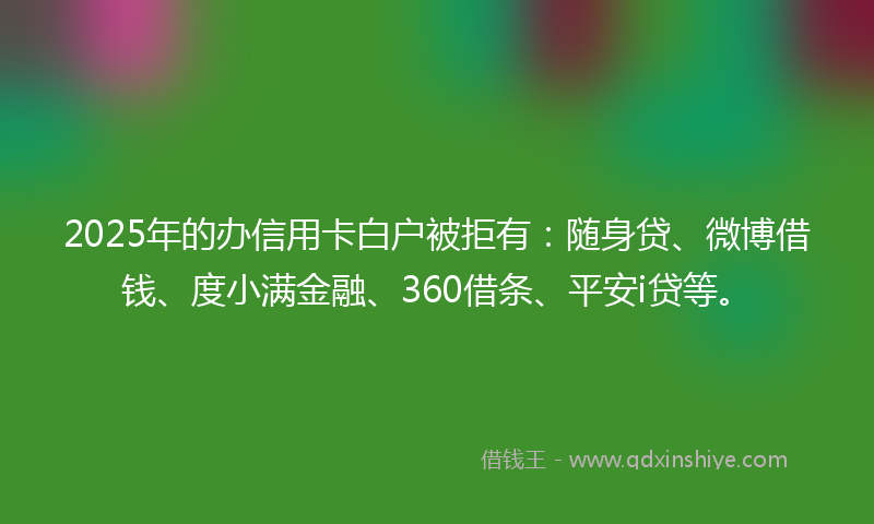 2025年的办信用卡白户被拒有：随身贷、微博借钱、度小满金融、360借条、平安i贷等。