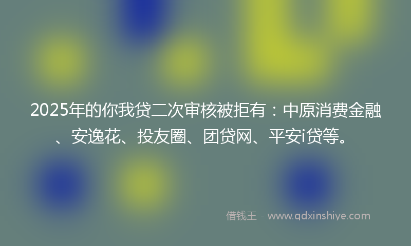 2025年的你我贷二次审核被拒有：中原消费金融、安逸花、投友圈、团贷网、平安i贷等。