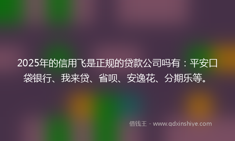 2025年的信用飞是正规的贷款公司吗有：平安口袋银行、我来贷、省呗、安逸花、分期乐等。