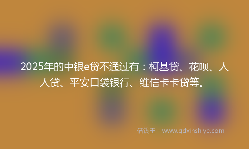 2025年的中银e贷不通过有:柯基贷、花呗、人人贷、平安口袋银行、维信卡卡贷等。