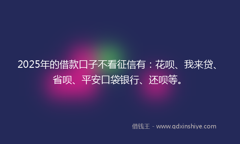 2025年的借款口子不看征信有：花呗、我来贷、省呗、平安口袋银行、还呗等。