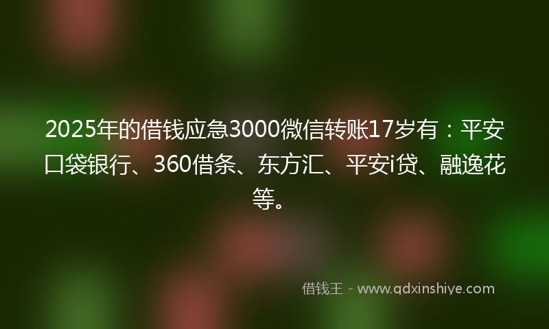 2025年的借钱应急3000微信转账17岁有：平安口袋银行、360借条、东方汇、平安i贷、融逸花等。