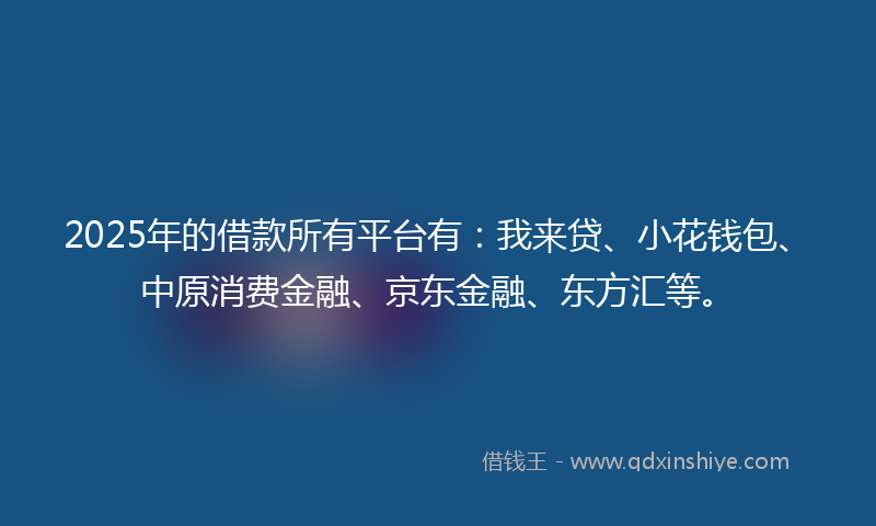 2025年的借款所有平台有：我来贷、小花钱包、中原消费金融、京东金融、东方汇等。