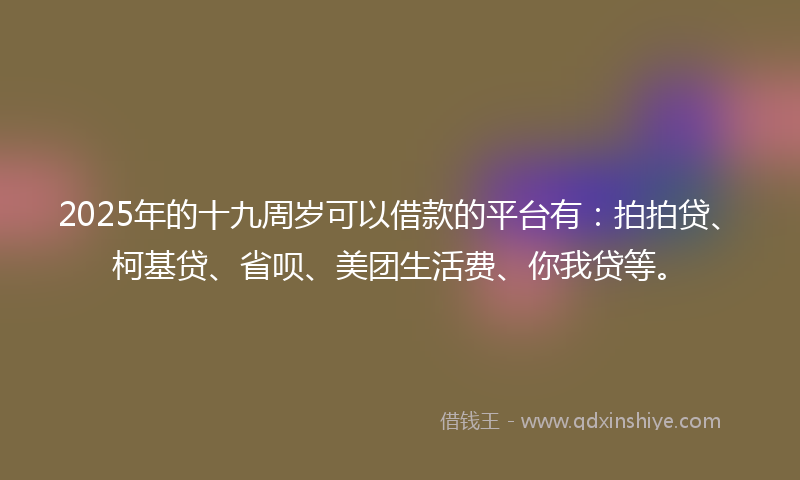 2025年的十九周岁可以借款的平台有：拍拍贷、柯基贷、省呗、美团生活费、你我贷等。