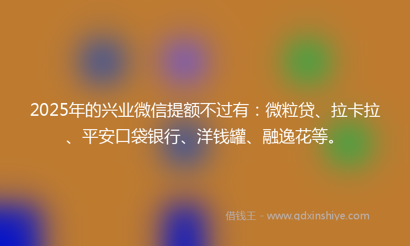 2025年的兴业微信提额不过有：微粒贷、拉卡拉、平安口袋银行、洋钱罐、融逸花等。