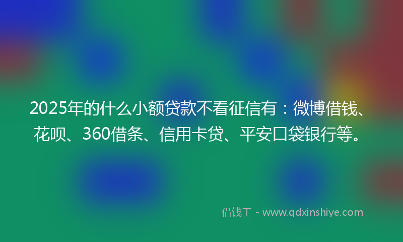 2025年的什么小额贷款不看征信有：微博借钱、花呗、360借条、信用卡贷、平安口袋银行等。