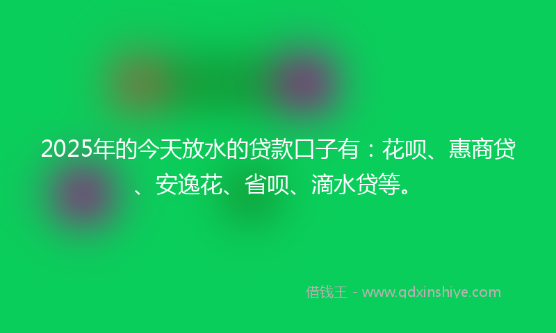 2025年的今天放水的贷款口子有：花呗、惠商贷、安逸花、省呗、滴水贷等。