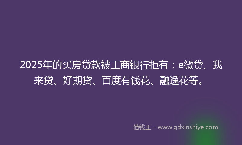 2025年的买房贷款被工商银行拒有：e微贷、我来贷、好期贷、百度有钱花、融逸花等。