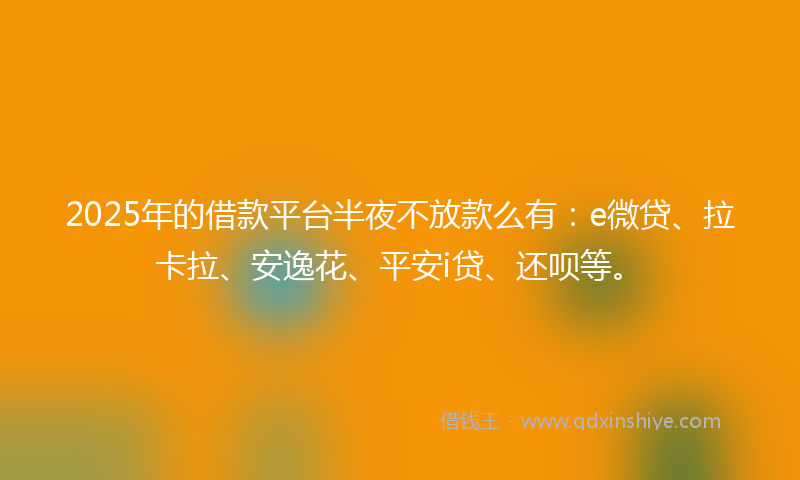 2025年的借款平台半夜不放款么有：e微贷、拉卡拉、安逸花、平安i贷、还呗等。