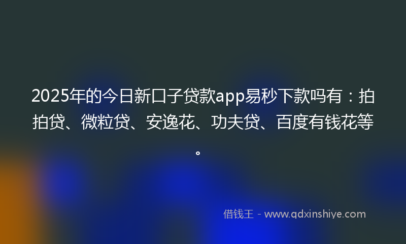 2025年的今日新口子贷款app易秒下款吗有：拍拍贷、微粒贷、安逸花、功夫贷、百度有钱花等。
