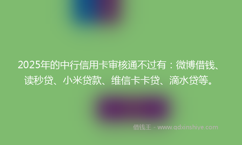 2025年的中行信用卡审核通不过有：微博借钱、读秒贷、小米贷款、维信卡卡贷、滴水贷等。