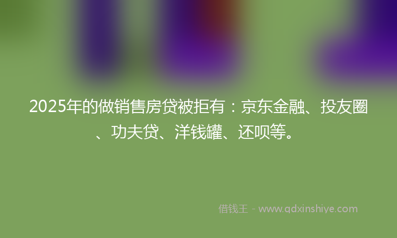 2025年的做销售房贷被拒有：京东金融、投友圈、功夫贷、洋钱罐、还呗等。