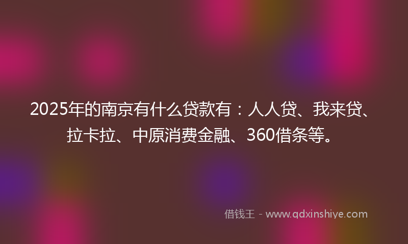 2025年的南京有什么贷款有：人人贷、我来贷、拉卡拉、中原消费金融、360借条等。