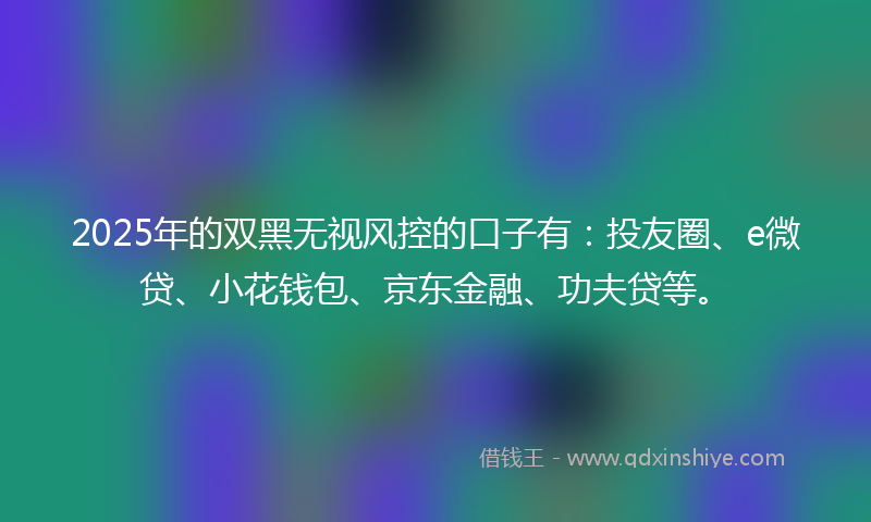 2025年的双黑无视风控的口子有：投友圈、e微贷、小花钱包、京东金融、功夫贷等。
